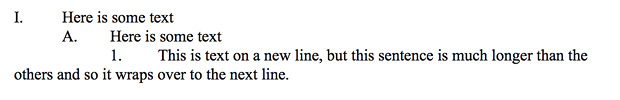 outline indent example, incorrect